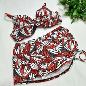 Captiva 2pc‎ Red Black Floral Bikini Swim Set Sz M
